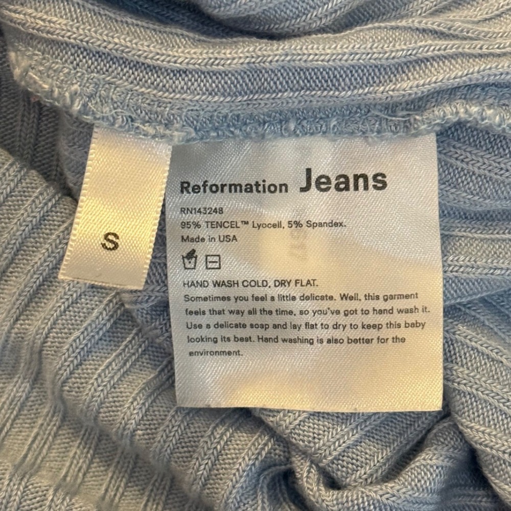 Reformation Jeans Ribbed‎ Square Neck Short Sleeve Top Baby Blue Size S - Picture 3 of 6